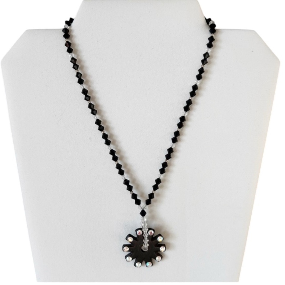 Handmade Beaded Necklace Sparkly Bling Black Iridescent Fashion Jewelry